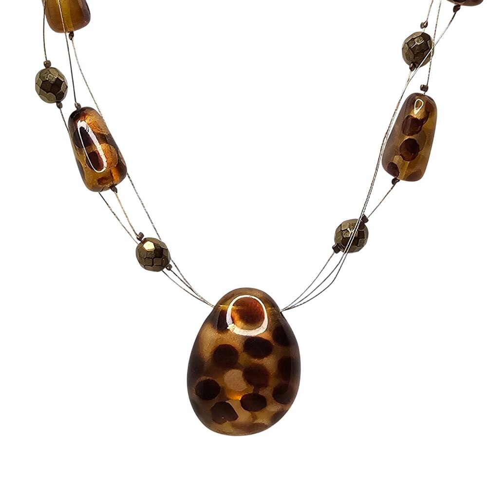 Tiger Cowrie Illusion Floating Necklace Acrylic Beads Animal Print Adjustable